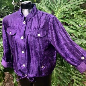 Purple Cropped Drawstring Shirt Jacket By Linear